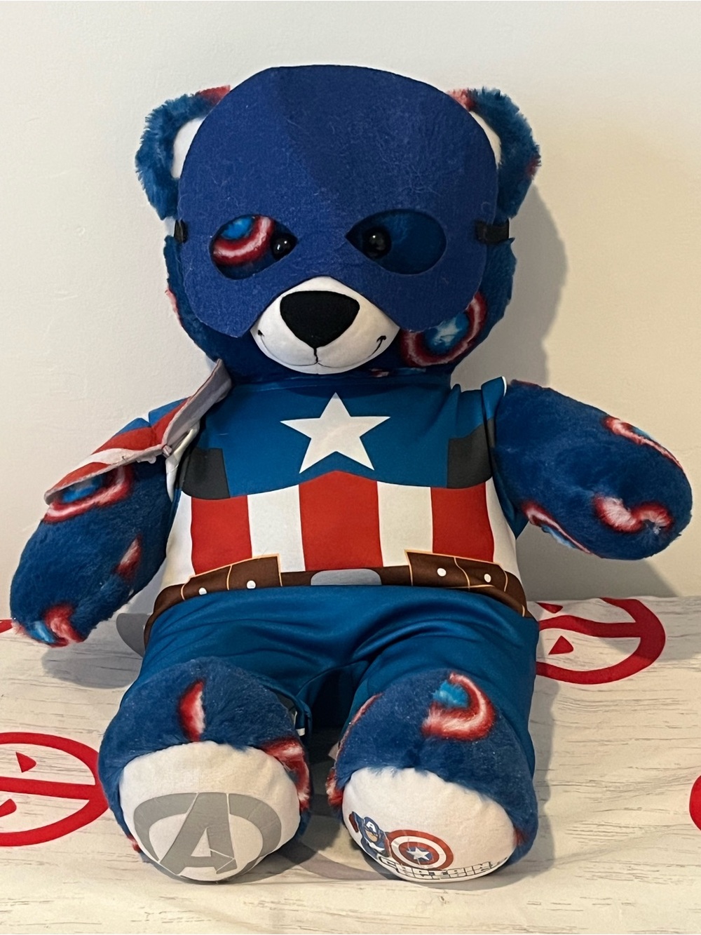 Build A Bear Marvel Avengers Captain America Bear 16” Plush & Mask Shield Outfit